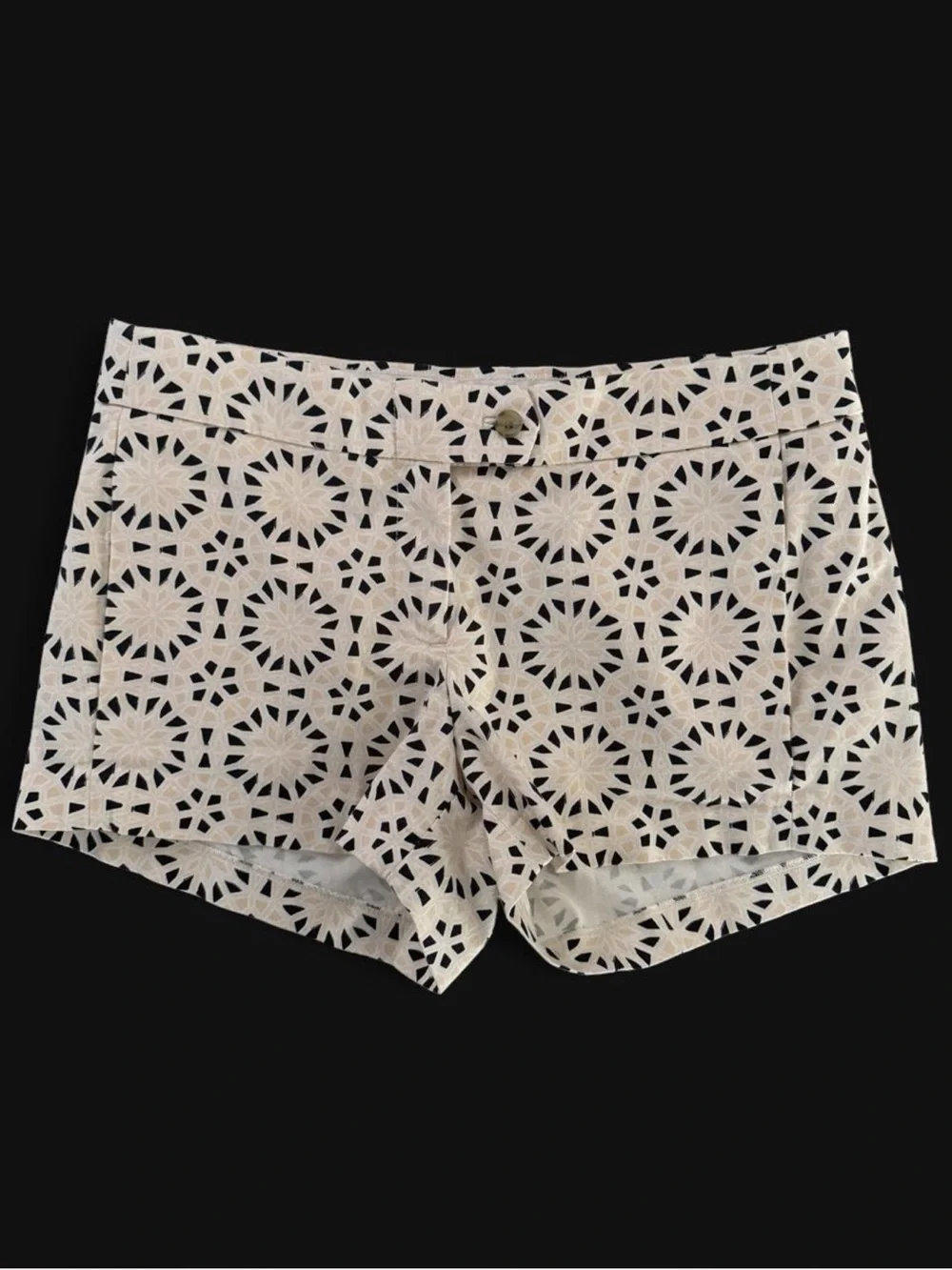J.Crew Stretch Printed Shorts Size 6 Cream Black Geometric Flat Front Casual